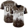Custom Brown White Abstract Splatter Grunge Paint Authentic Baseball Jersey