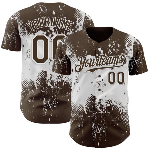 Custom Brown White Abstract Splatter Grunge Paint Authentic Baseball Jersey