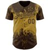 Custom Brown Old Gold Abstract Splatter Grunge Paint Authentic Baseball Jersey