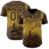 Custom Brown Old Gold Abstract Splatter Grunge Paint Authentic Baseball Jersey
