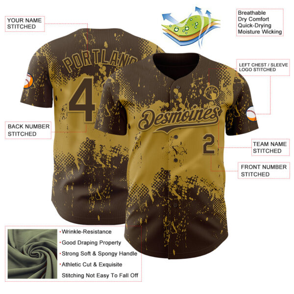 Custom Brown Old Gold Abstract Splatter Grunge Paint Authentic Baseball Jersey