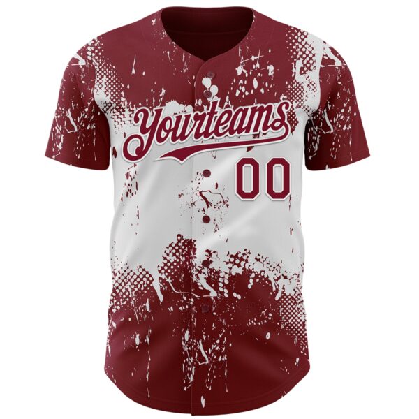 Custom Crimson White Abstract Splatter Grunge Paint Authentic Baseball Jersey