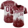 Custom Crimson White Abstract Splatter Grunge Paint Authentic Baseball Jersey