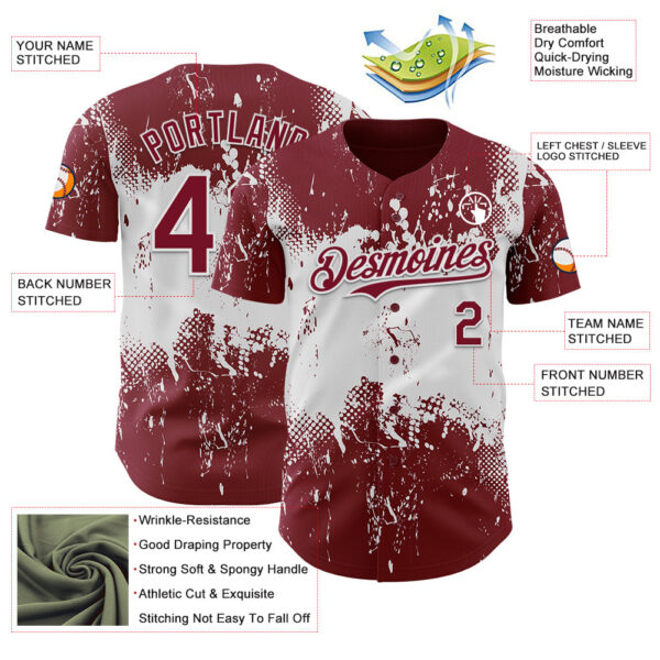 Custom Crimson White Abstract Splatter Grunge Paint Authentic Baseball Jersey
