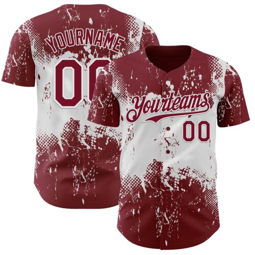 Custom Crimson White Abstract Splatter Grunge Paint Authentic Baseball Jersey