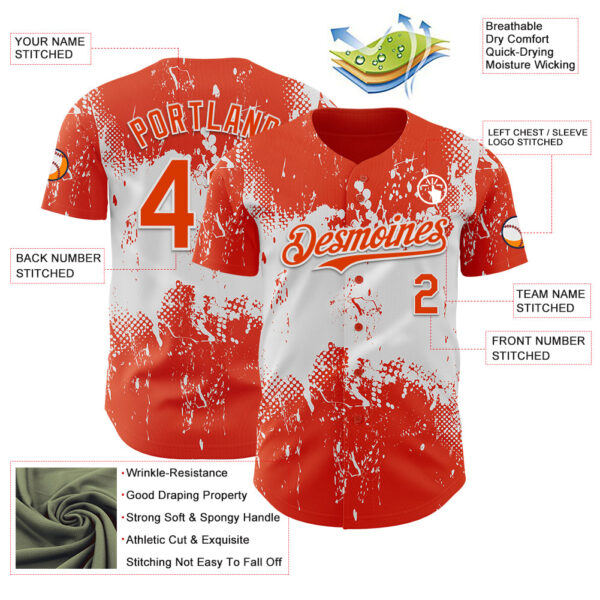 Custom Orange White Abstract Splatter Grunge Paint Authentic Baseball Jersey