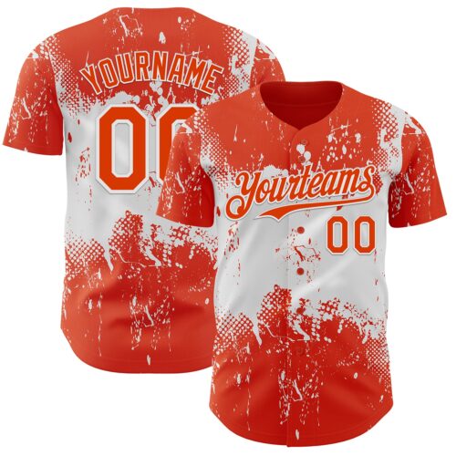 Custom Orange White Abstract Splatter Grunge Paint Authentic Baseball Jersey