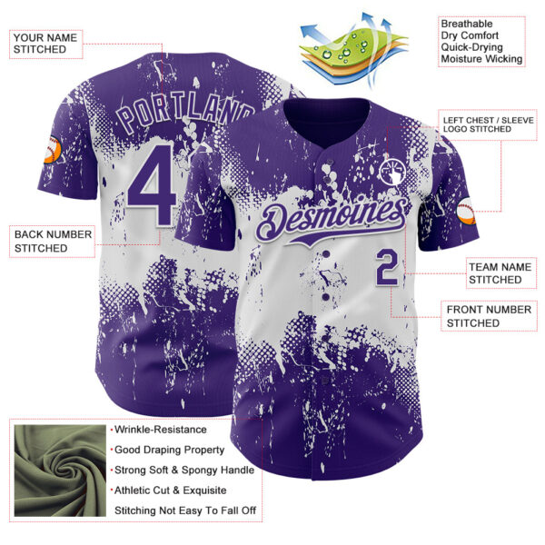 Custom Purple White Abstract Splatter Grunge Paint Authentic Baseball Jersey