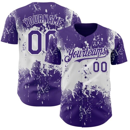 3DPattern12957 Custom Purple White Abstract Splatter Grunge Paint Authentic Baseball Jersey