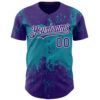 Custom Purple Teal-White Abstract Splatter Grunge Paint Authentic Baseball Jersey