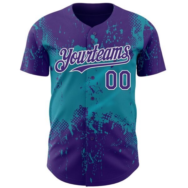 Custom Purple Teal-White Abstract Splatter Grunge Paint Authentic Baseball Jersey