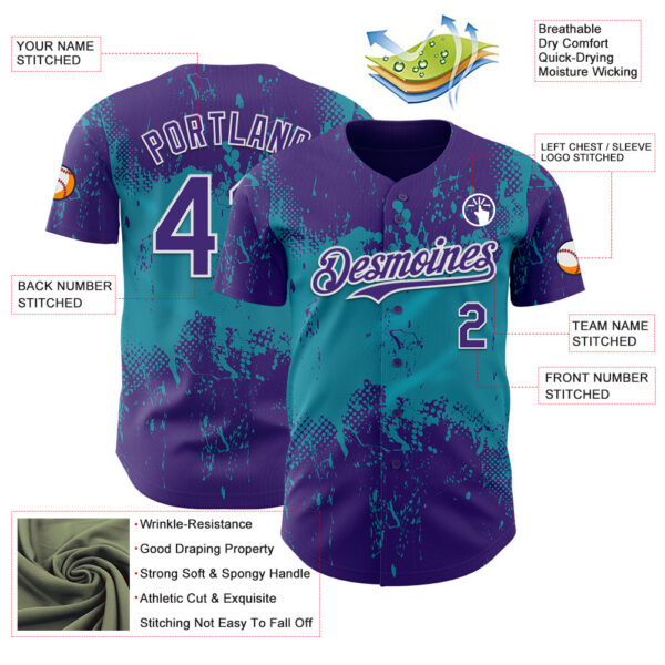 Custom Purple Teal-White Abstract Splatter Grunge Paint Authentic Baseball Jersey