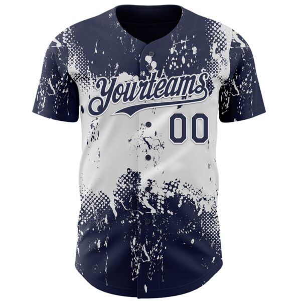 Custom Navy White Abstract Splatter Grunge Paint Authentic Baseball Jersey