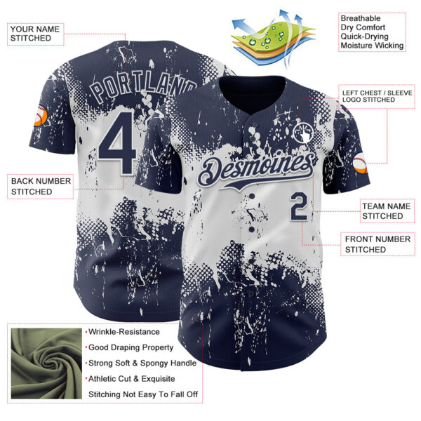 Custom Navy White Abstract Splatter Grunge Paint Authentic Baseball Jersey