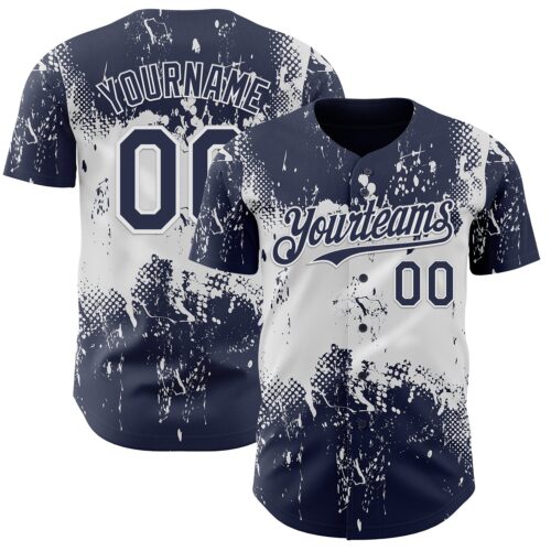 Custom Navy White Abstract Splatter Grunge Paint Authentic Baseball Jersey