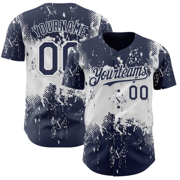 Custom Navy White Abstract Splatter Grunge Paint Authentic Baseball Jersey