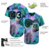 Custom Teal Black 3D Pattern Design Hawaii Palm Leaves Authentic Baseball Jersey