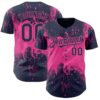 Custom Navy Pink Abstract Splatter Grunge Paint Authentic Baseball Jersey