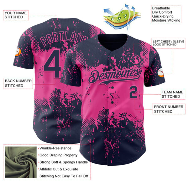 Custom Navy Pink Abstract Splatter Grunge Paint Authentic Baseball Jersey