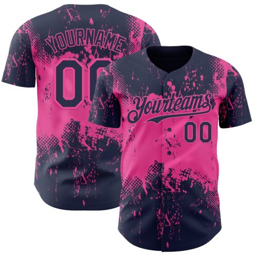Custom Navy Pink Abstract Splatter Grunge Paint Authentic Baseball Jersey