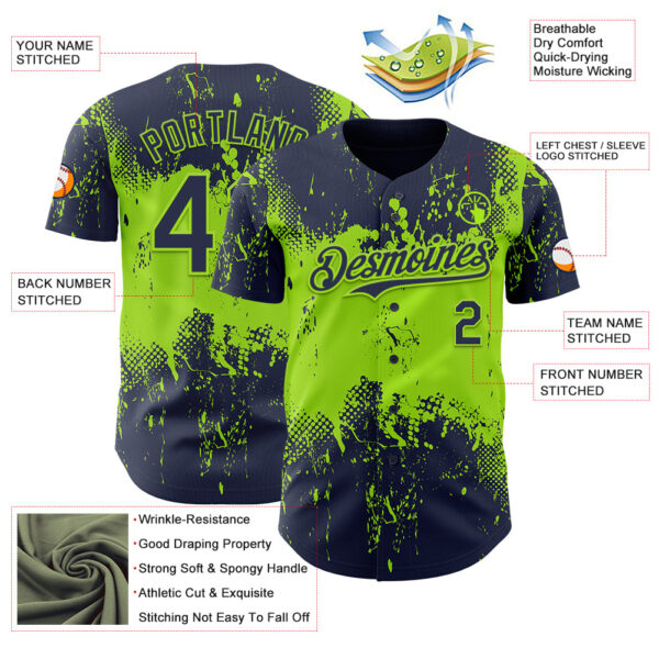 Custom Navy Neon Green Abstract Splatter Grunge Paint Authentic Baseball Jersey