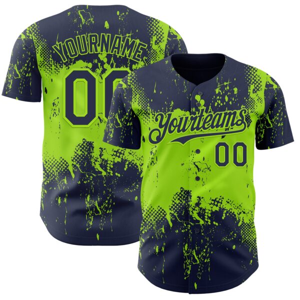 Custom Navy Neon Green Abstract Splatter Grunge Paint Authentic Baseball Jersey