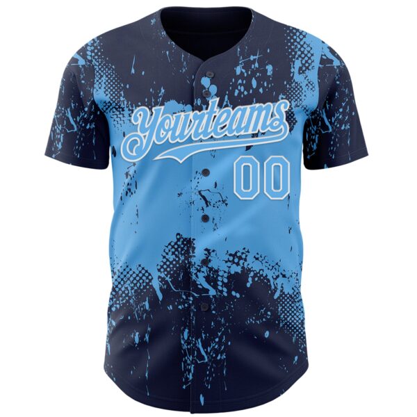 Custom Navy Sky Blue-White Abstract Splatter Grunge Paint Authentic Baseball Jersey