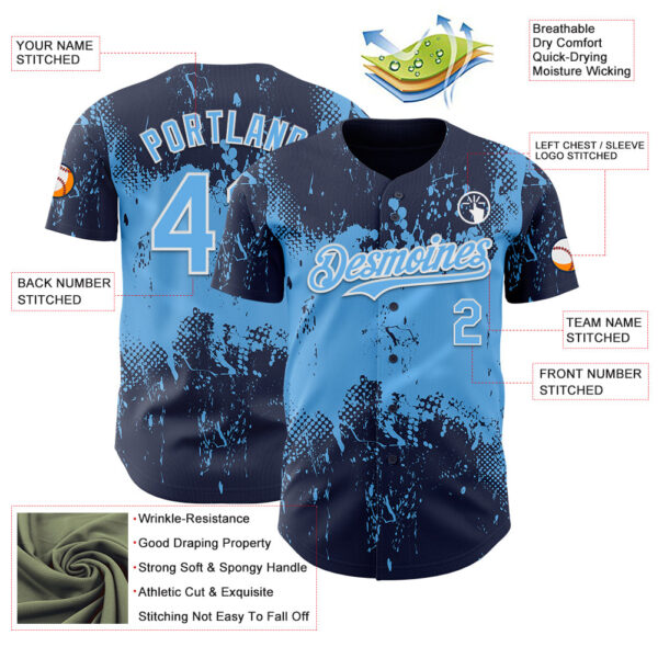 Custom Navy Sky Blue-White Abstract Splatter Grunge Paint Authentic Baseball Jersey