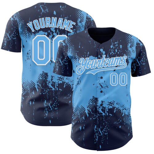 Custom Navy Sky Blue-White Abstract Splatter Grunge Paint Authentic Baseball Jersey