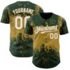 Custom Green White-Old Gold Abstract Splatter Grunge Paint Authentic Baseball Jersey