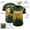 Custom Green White-Old Gold Abstract Splatter Grunge Paint Authentic Baseball Jersey