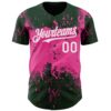 Custom Green White-Pink Abstract Splatter Grunge Paint Authentic Baseball Jersey