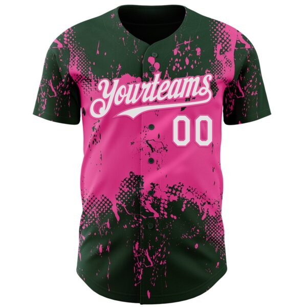 Custom Green White-Pink Abstract Splatter Grunge Paint Authentic Baseball Jersey