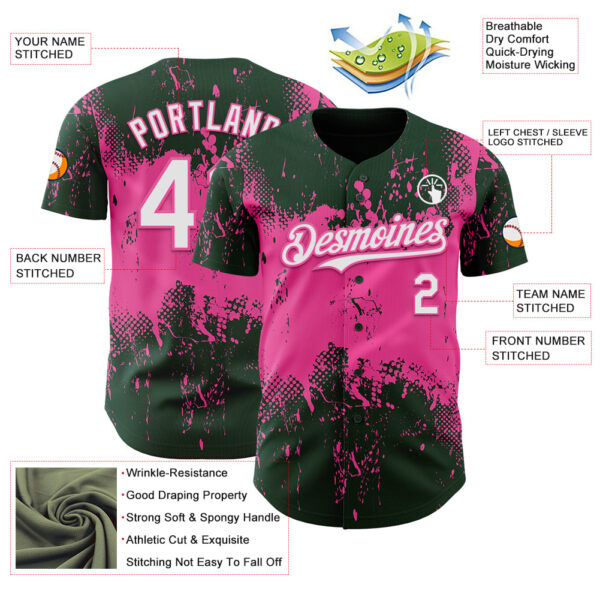 Custom Green White-Pink Abstract Splatter Grunge Paint Authentic Baseball Jersey