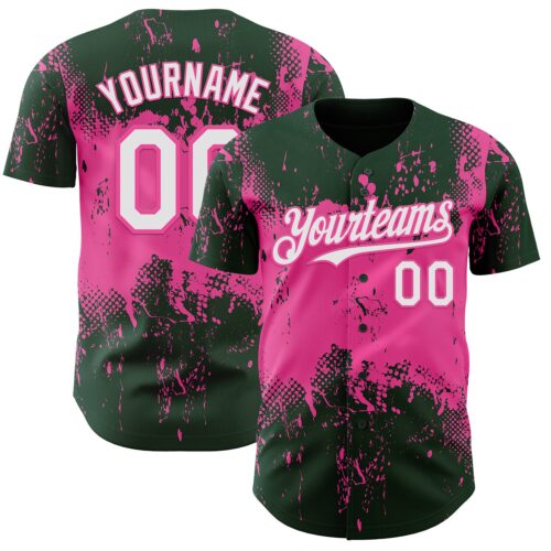 Custom Green White-Pink Abstract Splatter Grunge Paint Authentic Baseball Jersey