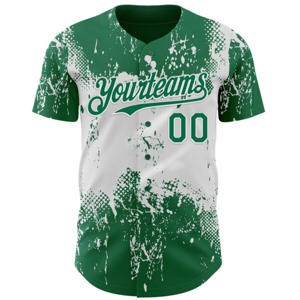 Custom Kelly Green White Abstract Splatter Grunge Paint Authentic Baseball Jersey