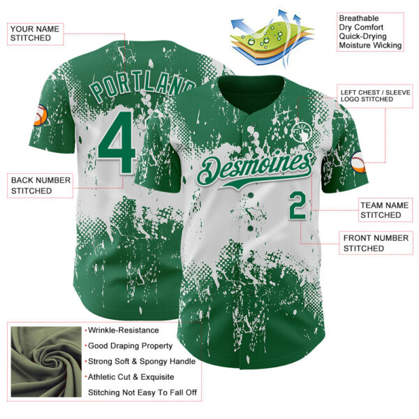 Custom Kelly Green White Abstract Splatter Grunge Paint Authentic Baseball Jersey