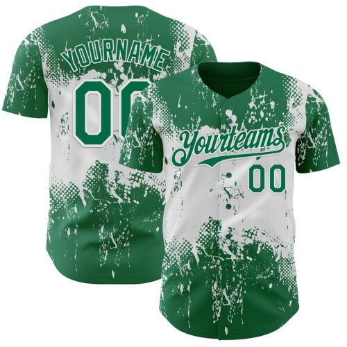 Custom Kelly Green White Abstract Splatter Grunge Paint Authentic Baseball Jersey