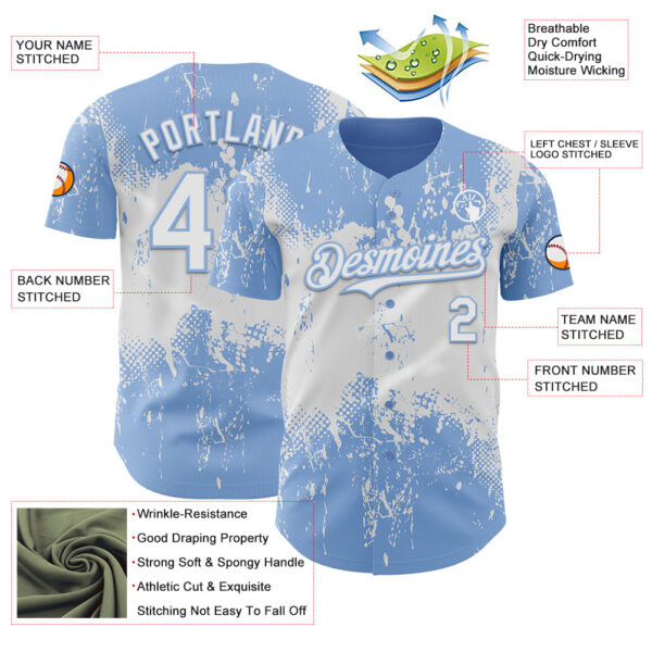 Custom Light Blue White Abstract Splatter Grunge Paint Authentic Baseball Jersey