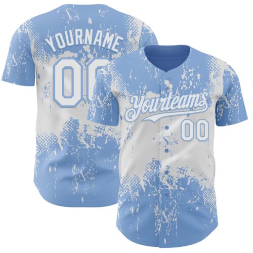Custom Light Blue White Abstract Splatter Grunge Paint Authentic Baseball Jersey
