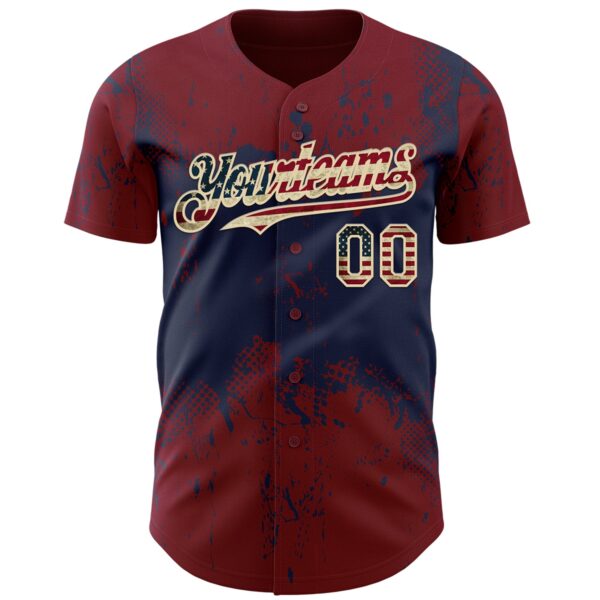 Custom Crimson Vintage USA Flag Navy-Cream Abstract Splatter Grunge Paint Authentic Baseball Jersey