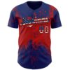Custom Royal USA Flag Red-Black Abstract Splatter Grunge Paint Authentic Baseball Jersey