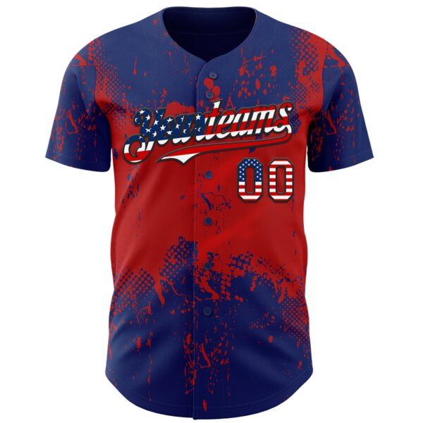 Custom Royal USA Flag Red-Black Abstract Splatter Grunge Paint Authentic Baseball Jersey