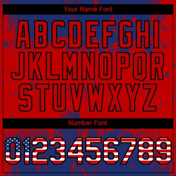 Custom Royal USA Flag Red-Black Abstract Splatter Grunge Paint Authentic Baseball Jersey