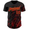 Custom Black Red-Old Gold Paint Stroke Grunge Streak Authentic Baseball Jersey