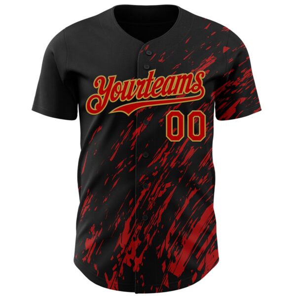 Custom Black Red-Old Gold Paint Stroke Grunge Streak Authentic Baseball Jersey
