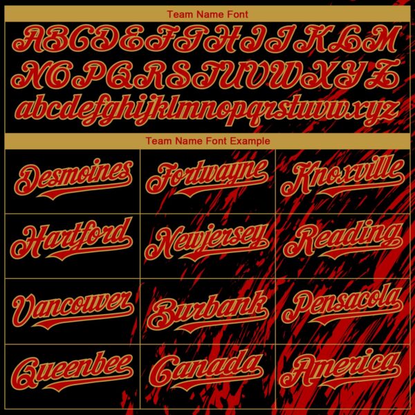 Custom Black Red-Old Gold Paint Stroke Grunge Streak Authentic Baseball Jersey