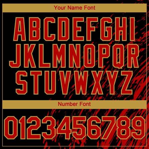 Custom Black Red-Old Gold Paint Stroke Grunge Streak Authentic Baseball Jersey