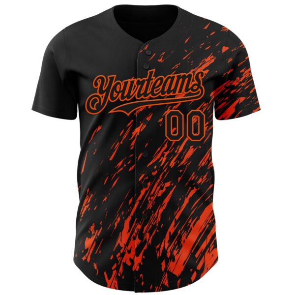 Custom Black Orange Paint Stroke Grunge Streak Authentic Baseball Jersey