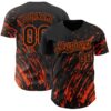 Custom Black Orange Paint Stroke Grunge Streak Authentic Baseball Jersey